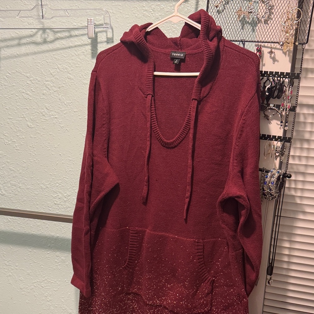 Torrid Maroon Knit Sweater Hoodie Dress for Women